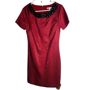Halo Red Snakeskin Dress Black Beaded Neckline Womens S Short Sleeve Cocktail